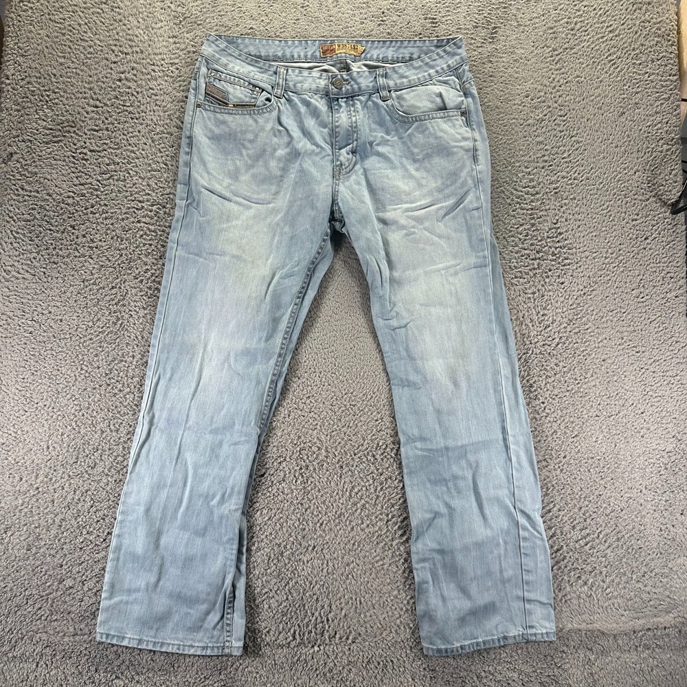 Xios Jeans Mens 38x32 Blue Cotton Denim Straight Utility Faded Workwear Travel